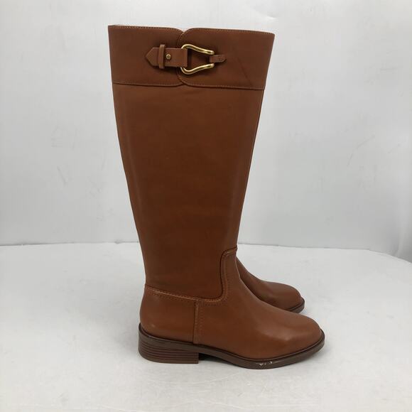 Vince Camuto Women Leather Riding Boot Andalian Size 9.5 Brown Golden Walnut NWB - Picture 2 of 9